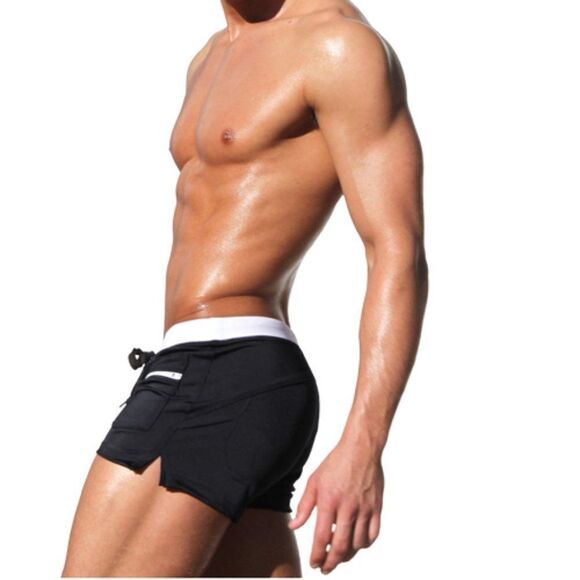 Men's Sexy Swim Trunks Front Pocket Resort Swimwear Black L - Picture 4 of 5